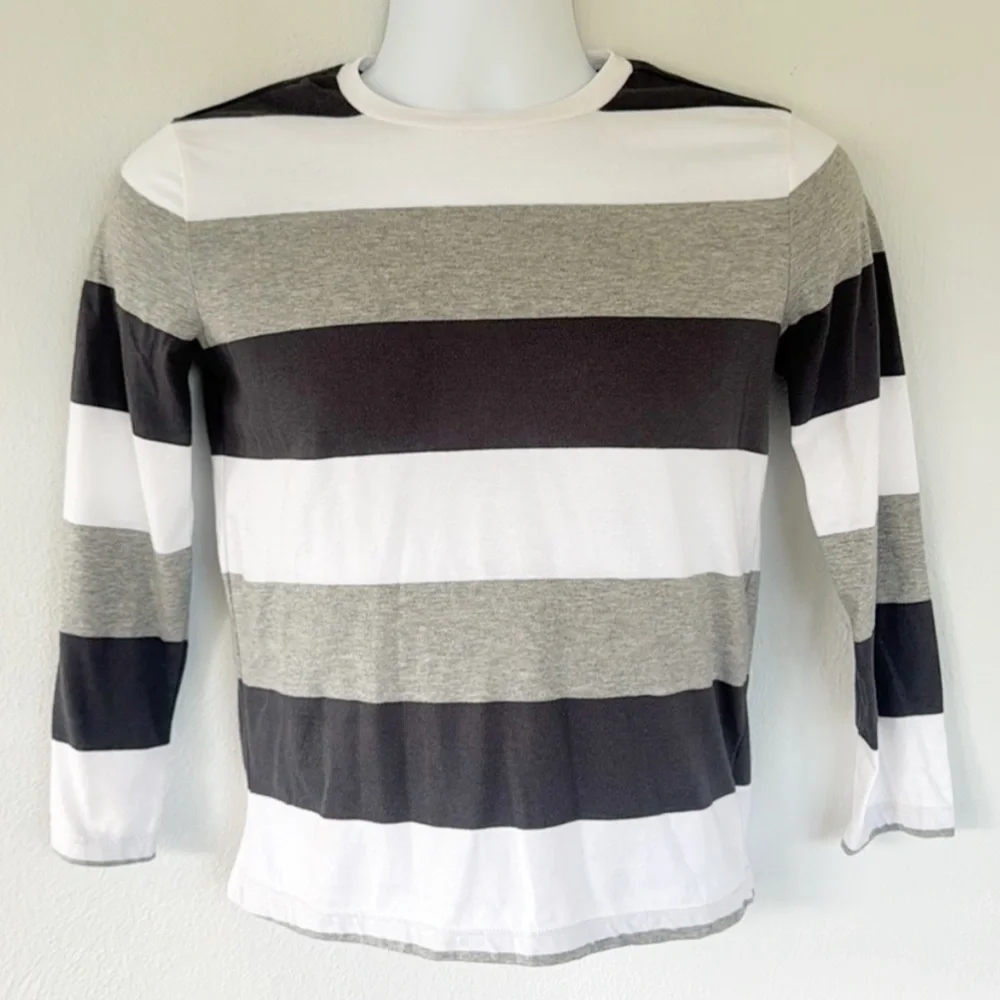 Old Navy boys black gray stripe long sleeve cotton tee size large
